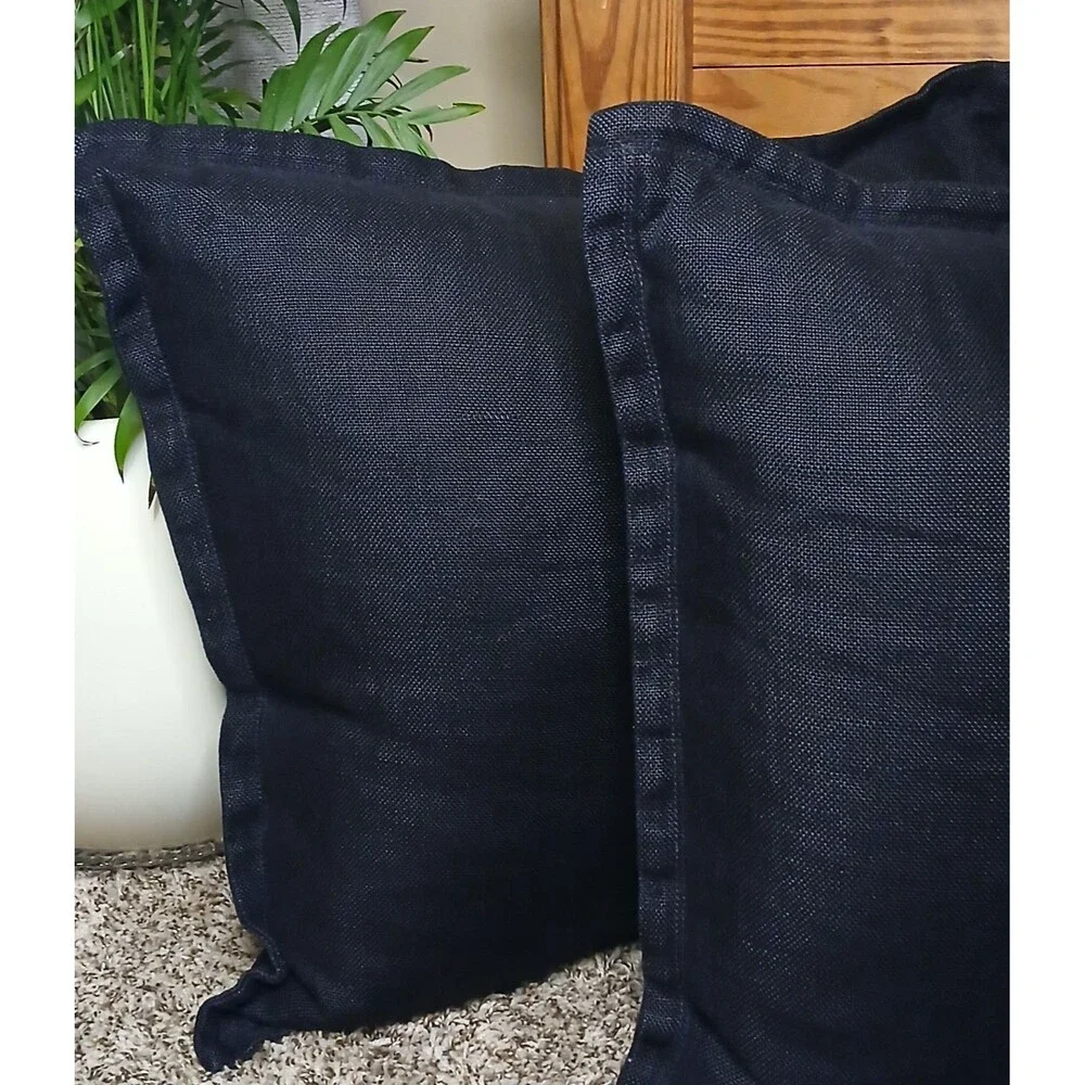 Restoration Hardware RH Heavyweight Linen Pillow Covers 22x22 Black  LOT OF 4